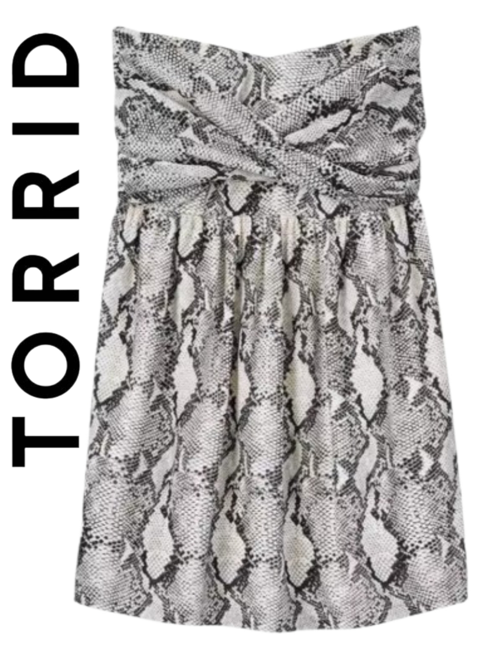 Torrid Mesh Strapless Twisted Babydoll Halter Tunic Top Grey Snake Animal Print
